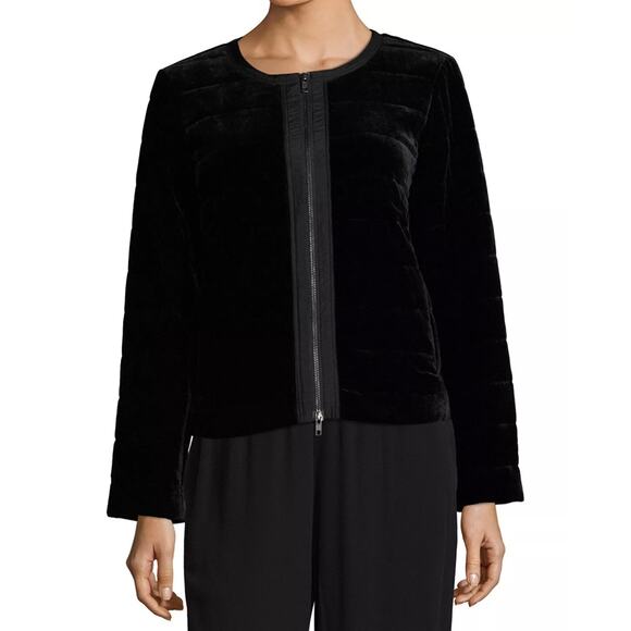 Eileen Fisher L Black Velvet Silk Bomber Jacket - Picture 1 of 7